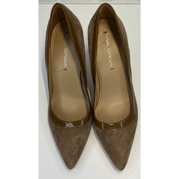 Via Spiga Suede Heels Women's Size 6 Beige Taupe Brown 3" Heel - Picture 3 of 4